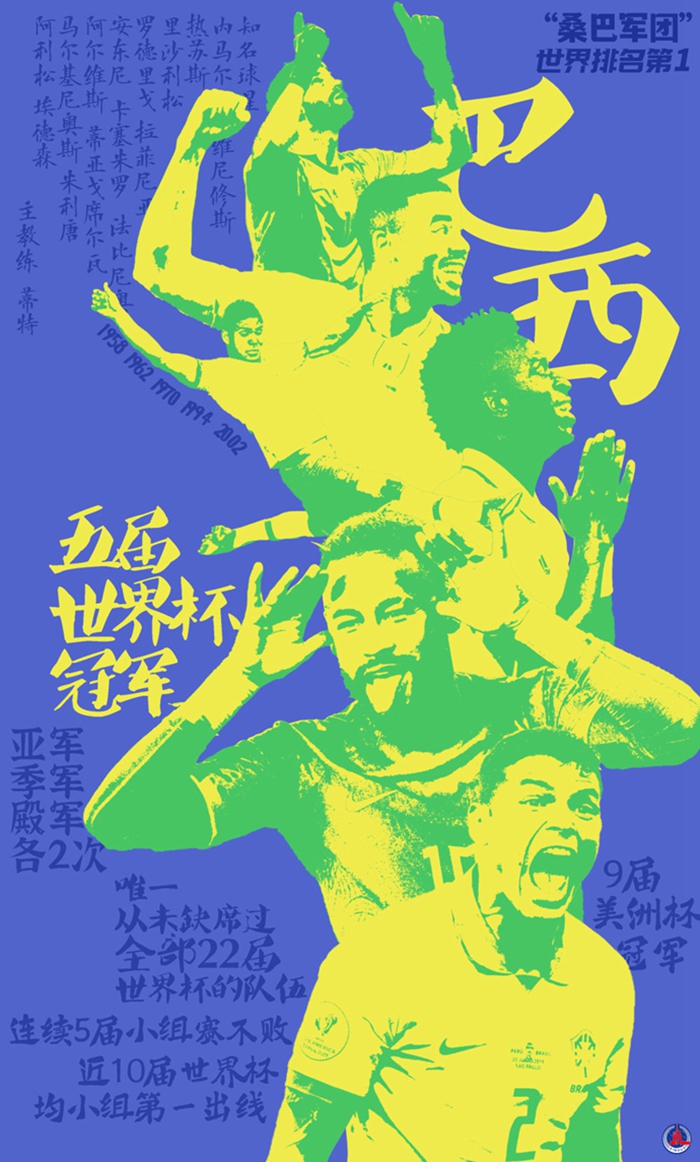 世界杯海报 ｜ 数说32强之G组：巴西、塞尔维亚、瑞士、喀麦隆